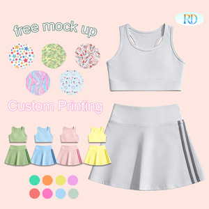 Ensemble de sport 2 pièces pour filles : Crop top sans manches et jupe évasée – Tenue de tennis, golf, <span class=keywords><strong>yoga</strong></span> pour enfants – Vêtements de sport en nylon et élasthanne pour <span class=keywords><strong>maman</strong></span> et moi, <span class=keywords><strong>bébé</strong></span> et enfant - Product Image 6