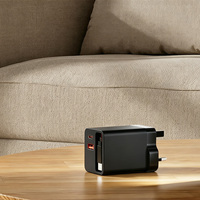 Chargeur mural USB C GaN 65W, 2 ports USB a QC3.0 avec câble rétractable, charge rapide pour ordinateur portable, téléphone, tablette, vente en gros OEM