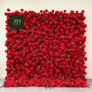 Mur <span class=keywords><strong>de</strong></span> fleurs artificielles 3D en soie rouge enroulable style Ins pour festivals et fêtes - Vente en gros - Product Image 3