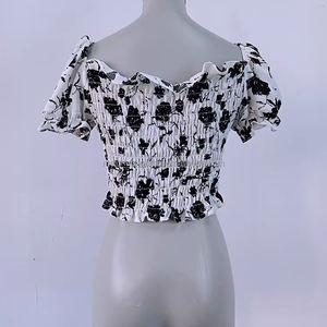 Top Corto Estilo Bustier con Estampado Floral Personalizado para Mujer, <span class=keywords><strong>Blusa</strong></span> Fruncida para Damas - Product Image 4