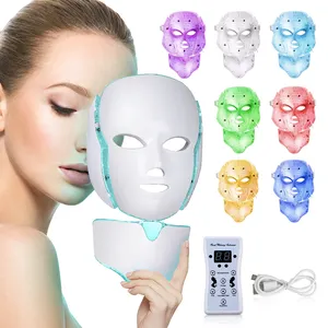 Masker Wajah 7 warna perawatan kulit Led, mesin fototerapi lampu merah pemutih leher