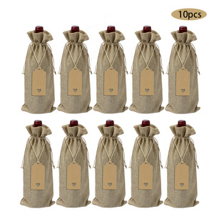 Sacs en toile de jute et lin réutilisables pour bouteilles de vin, avec cordon de serrage, pour cadeaux promotionnels en gros - Product Image 5
