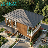 Rumah Villa Prefabrikasi Modular AKAY Custom 20ft 40ft, Rumah Kontainer Ekspansiabel dengan Saluran Air dan Listrik Tersembunyi