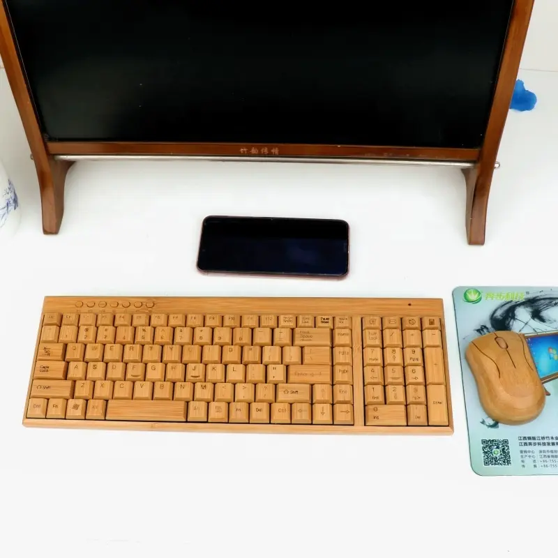 Keyboard kerajinan bambu, Keyboard Laptop kabel kecil, Keyboard eksternal Usb