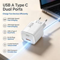 Chargeur rapide double port 45W GaN USB + Type C, chargeur mural compact pour iPhone, Samsung, Xiaomi, iPad, ordinateurs portables, smartphones, tablettes