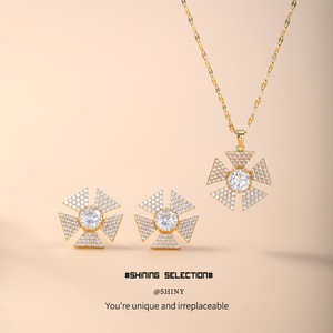 Shining Selection Flower Pendant <b>Necklace</b> Set Gold Silver Tone Micro Pave Cubic Zirconia Women's Jewelry Gift - Product Image 5