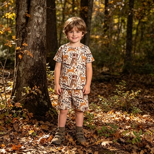 BSSO1559 rts Boutique Ensemble de vêtements pour petit garçon avec imprimé cerf, tenues d'été, vente en gros de vêtements pour enfants - Product Image 1