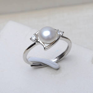 S925 Silver Heart-Shape <b>Open</b> and Closed <b>Ring</b> DIY Accessory with Adjustable 6-8 Pearl Hollow Holder 3324 Crystal <b>Rings</b> - Product Image 1