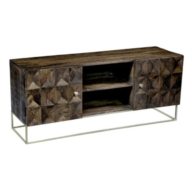 Industrial Vintage Foldable Iron Metal Mango Wood TV Entertainment Cabinet Farmhouse Industrial Style for Living Home Furniture