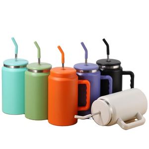 50oz 304 Stainless Steel Double-Walled 50oz Insulated <b>Cup</b>, <b>Large</b> Capacity Creative Car Tumbler <b>Cup</b> Mug with Handle and Straw - Product Image 1