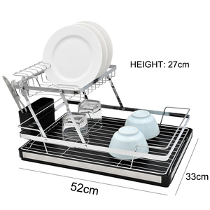 Có thể gập lại lớn Countertop món ăn giá tổ chức 2-Tier đồ dùng drainer khay với dao kéo chủ sắt mạ điện món ăn giá - Product Image 4