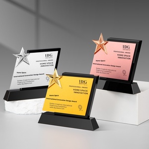 Trophée personnalisé créatif écologique en alliage de zinc poli gravé + cristal noir + aluminium Marque <span class=keywords><strong>Shang</strong></span> <span class=keywords><strong>Shi</strong></span> Étoile à cinq branches - Product Image 1