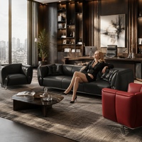 Ensemble de canapés de bureau modernes et simples en cuir véritable avec mousse haute densité pour projets commerciaux et de réception