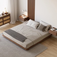 Cama de Madera Estilo Tatami Japonés Personalizada Tamaño King, Cama de Lujo Moderna para Dormitorio Principal, Camas Tapizadas de Alta Gama para Villa y Hotel