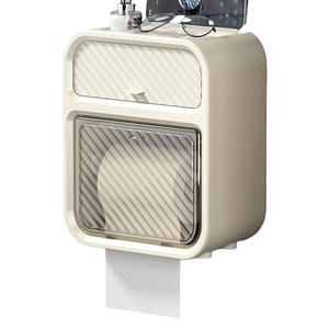 Hermosas cajas de pañuelos de baño, caja de almacenamiento de pañuelos montada en la pared impermeable, estante de pañuelos con gancho de pared adhesivo sin perforaciones - Product Image 3