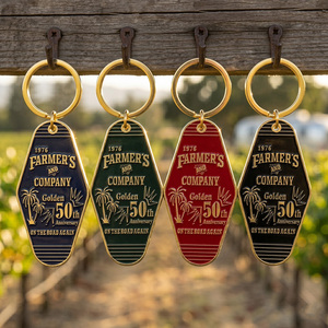 Porte-clés vintage allongé en alliage de zinc émaillé, style motel, avec logo personnalisé palmier et texte anniversaire, vente en gros - Product Image 5