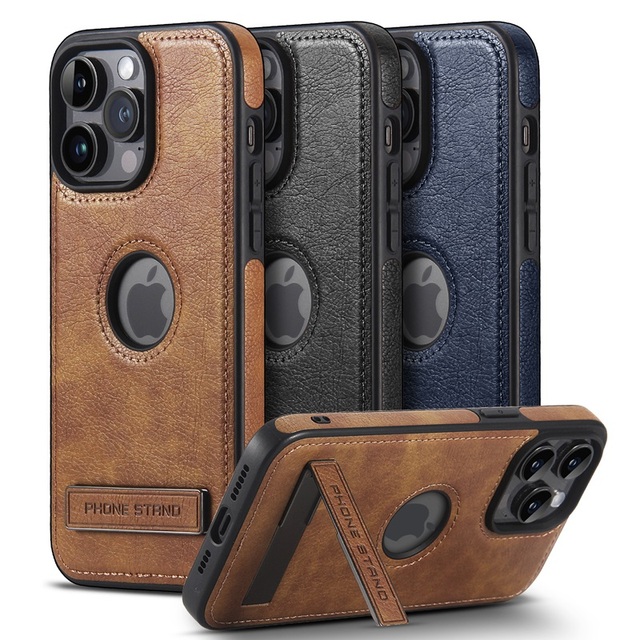 Luxury Business Style Leather Phone Case With logo Hole for Iphone 16 15 14 13 12 Pro Max PU Cover With Holder for Iphones