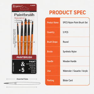 Ensemble de 5 pinceaux ronds Giorgione, fibres synthétiques, manche en bois, pour aquarelle, acrylique, <span class=keywords><strong>gouache</strong></span>, <span class=keywords><strong>peinture</strong></span> à l'huile - Product Image 3