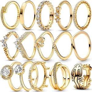 2023 חדש 925 כסף סטרלינג טבעת זהב מצופה זירקון נוצץ נסיכת עצם בריח לב טבעת נשים מקורי טבעת תכשיטים