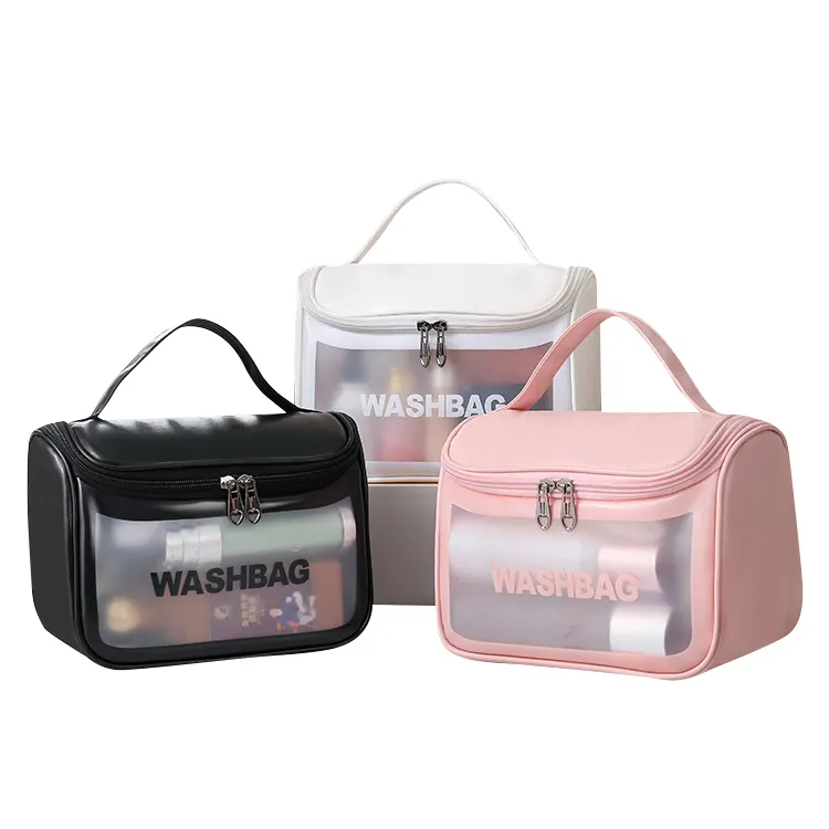 OEM Men's Custom black plastic waterproof cosmetic wash bags nylon travel makeup bag