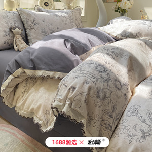 Thickened Brushed Cotton Four Piece <b>Bedding</b> Set 100% Pure Cotton Floral Print Duvet Cover Warm Bed Sheet Autumn Winter Use - Product Image 4