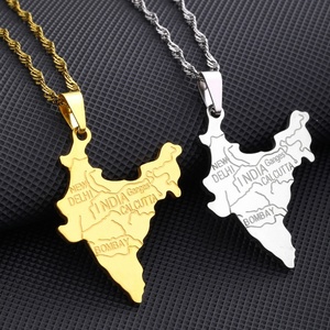 Collier chaîne en acier inoxydable doré et argenté avec pendentif carte de l'Inde, personnalisé, pour hommes et femmes, vente en gros de mode - Product Image 3