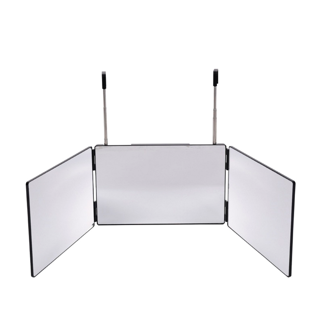 Hot Sales 360 LED Mirror 3 Way Barber Mirror Adjustable Height With Hook on the Door 3 Folding Self Hair Cutting Mirror
