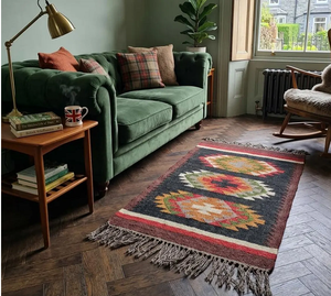 Southwestern Geometric Handmade Wool <b>Rug</b> <b>Boho</b> Tribal Rustic Carpet Farmhouse Home Decor for Living Room Bedroom Area <b>Rug</b> - Product Image 1