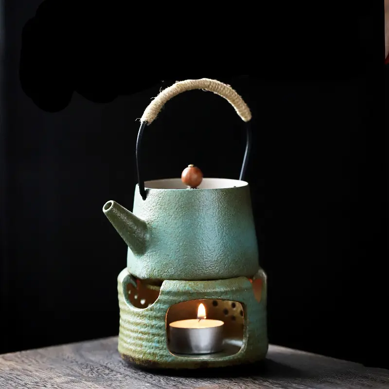 Китайский традиционный портативный чайник из селадона с подсвечником, уличный чайный набор