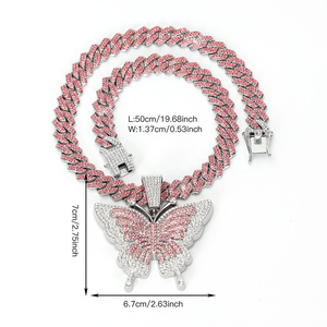 Collar con colgante <span class=keywords><strong>de</strong></span> mariposa con incrustaciones <span class=keywords><strong>de</strong></span> circonitas, cadena cubana, estilo Hip Hop, <span class=keywords><strong>de</strong></span> aleación <span class=keywords><strong>de</strong></span> zinc chapado en oro, joyería brillante para regalo <span class=keywords><strong>de</strong></span> fiesta, venta al por mayor - Product Image 6