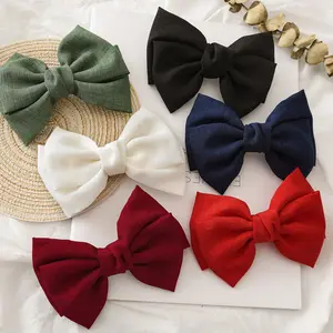 Pure handmade linen cloth knot bow clip hair clip solid color spring clamp clip accessoires pour cheveux