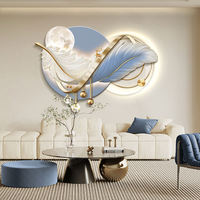 Art mural LED rétroéclairé à plumes abstraites, décoration murale de luxe en porcelaine cristalline pour salon, chambre à coucher, hôtel