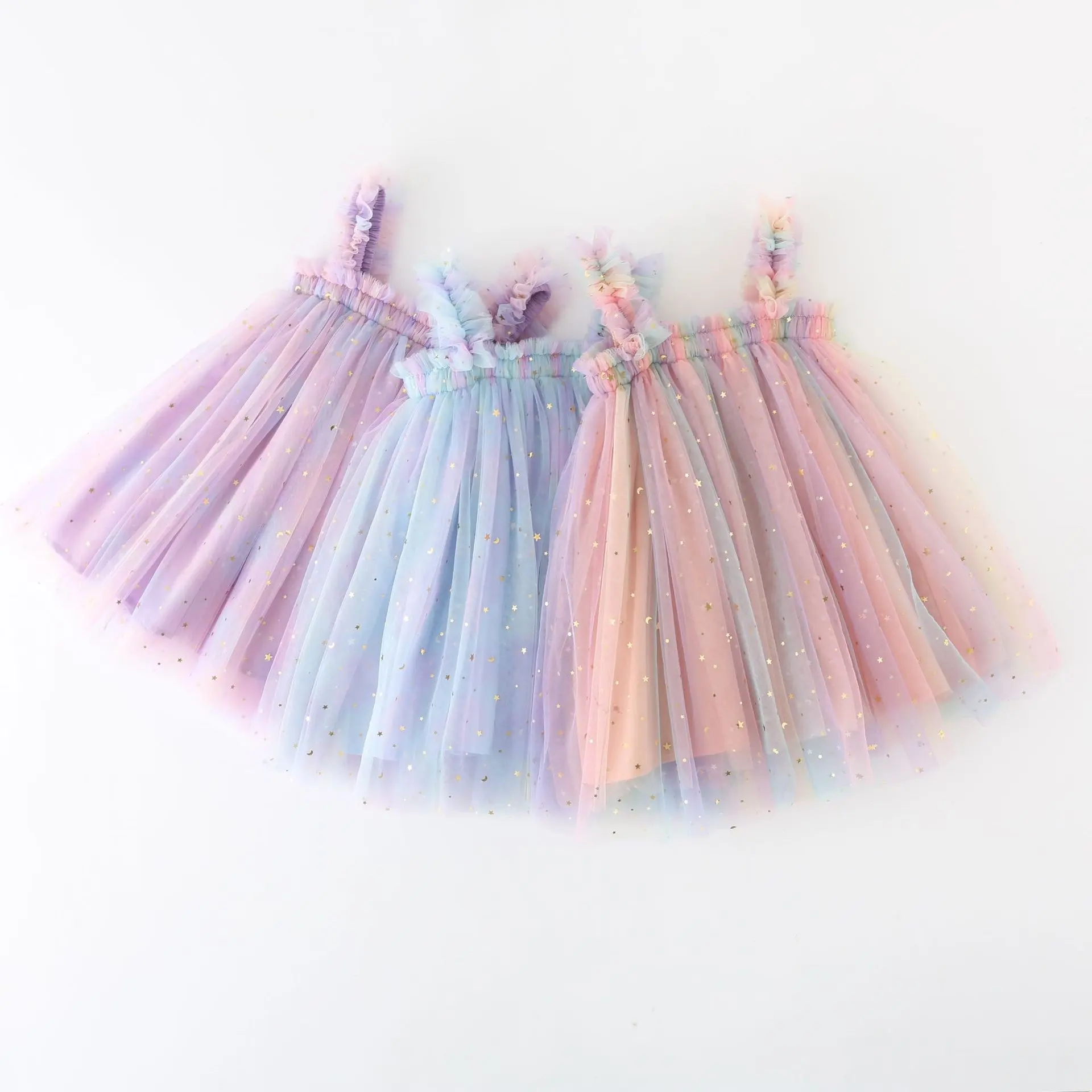 Summer hot selling new fashion sleeveless formal dress party Star Star rainbow sequin sling dress summer tulle baby girl dress