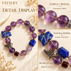 Purple Phantom Quartz <b>Beaded</b> <b>Bracelet</b> with Blue Raw Stone and Geometric Accents - Product Image 3