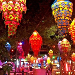 Hanging Paper Lanterns Water Drop Shape Boho Style 6-Color Print Decorative <b>Ceiling</b> Installations Red Yellow Blue Orange Pattern - Product Image 3