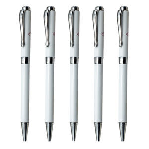 Stylo métallique rotatif à logo laser exclusif pour les entreprises, finition blanche, vente en gros, stylo à bille métallique de bureau - Product Image 1