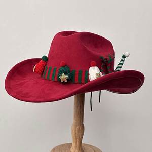 Nouveau Chapeau de Cowboy de Noël DIY pour Fêtes et Spectacles, Motif Cœur Pêche - Product Image 1