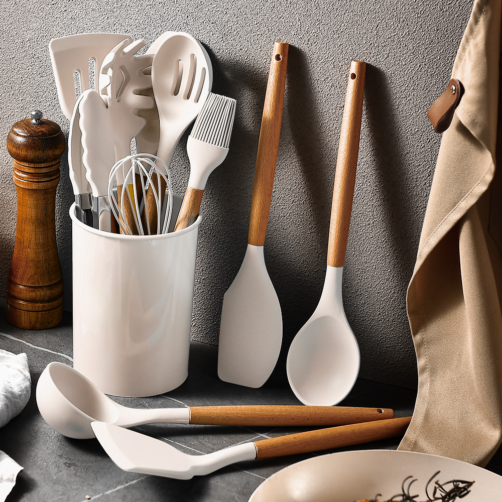 Wholesale Wood Handle Silicone Kitchen Tools Wooden Silicone Kitchen Utensils Set Cooking Utensils Set Silicone Kitchen Utensils · image 2