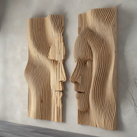 M16 Sculpture murale en bois courbé à grain naturel, visage humain, style Art Déco, avec contour floral et couches texturées, écologique, résistant aux UV et imperméable