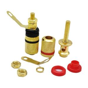 Connecteur banane en cuivre 307 plaqué or pour haut-parleur avec connexions rouge et noir – Sortie d'usine - Product Image 1