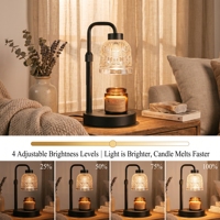 Lampe chauffe-bougie électrique sans flamme avec abat-jour en verre gaufré et 4 niveaux de luminosité réglables pour bougies et cires fondues