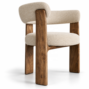 Chaise de salle à manger moderne en bois de frêne rembourrée en bouclette avec dossier haut et courbé pour restaurants et salles à manger d'hôtels - Product Image 2