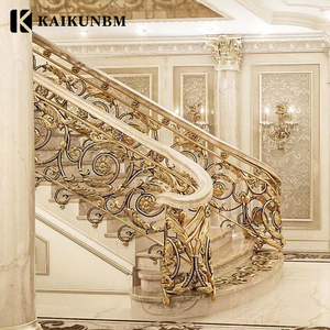 Sang trọng màu vàng đồng thau cầu thang lan can tay vịn Đồng rèn sắt hàng rào trong nhà biệt thự xoắn ốc cầu thang lan can lan can - Product Image 5