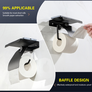 Porte-papier toilette mural moderne en acier inoxydable SUS304 noir mat, or luxe léger avec étagère supérieure, accessoire de salle de bain - Product Image 3