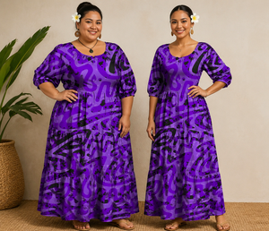 Vestido Largo Maxi Puletasi con Estampado <span class=keywords><strong>Tribal</strong></span> y Talla Grande, Manga Media Abullonada, Volantes en la Cintura, Vestido Casual Estilo Tonga Samoa - Product Image 4