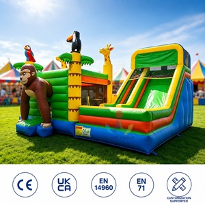 Château gonflable <span class=keywords><strong>sur</strong></span> le thème de <span class=keywords><strong>la</strong></span> <span class=keywords><strong>jungle</strong></span> personnalisé avec toboggan, résistant aux perforations, combo toboggan et château gonflable Gorilla Zoo pour le carnaval - Product Image 1