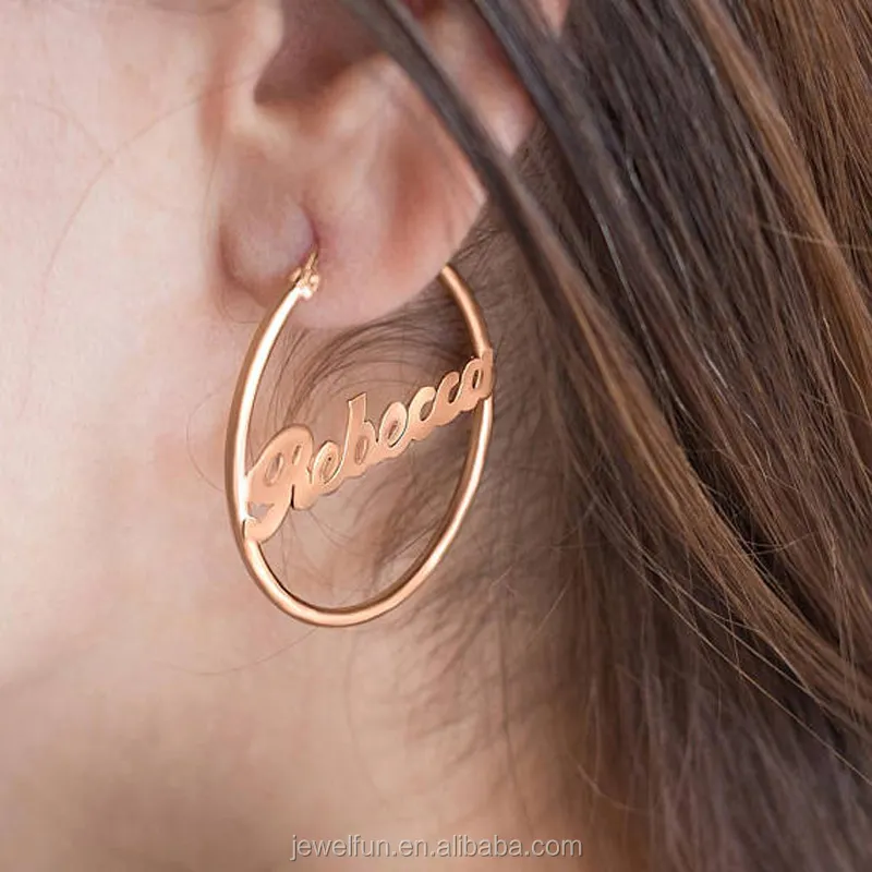 Custom Name Earrings Hollow Hoop Earrings Big Hoop Name Earring Jewelry Stainless Steel for Women 2020 Trendy Round 1 Pair ED002