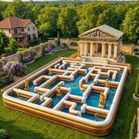 Laberinto Inflable Gigante con Temática Espacial, Piscina de Agua, Isla Flotante Grande, Pista de Obstáculos para Niños y Adultos, Diversión de Verano
