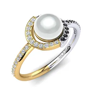 Custom Designed Jewelry 14K Gold Jewel Pearl Tops Ring Black Pearl Ring Set Pearl Long Ring