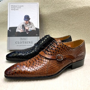 Chaussures Oxford pour hommes en cuir véritable, style britannique, à bout fermé, à enfiler, motif patchwork, pour affaires, bureau, automne, mariage, collection 2026 - Product Image 4